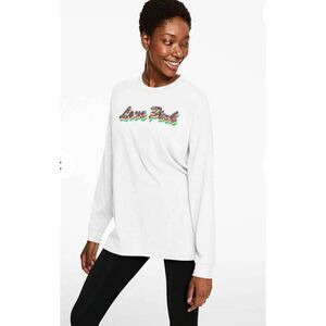 Victoria’s Secret PINK Women Rainbow Sequin Long Sleeve Tunic T-Shirt Size L NWT